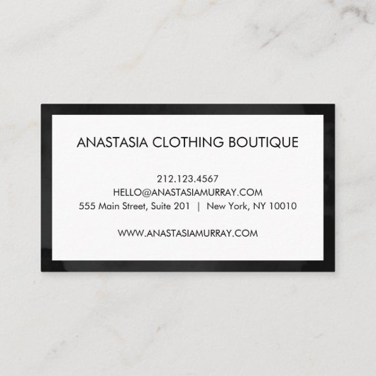 Modern Black and White Minimalist Luxury Boutique Visitekaartje (Achterkant)