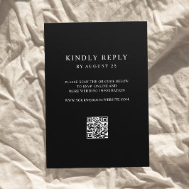 Modern Black and White Minimalist QR Code Wedding RSVP Kaartje