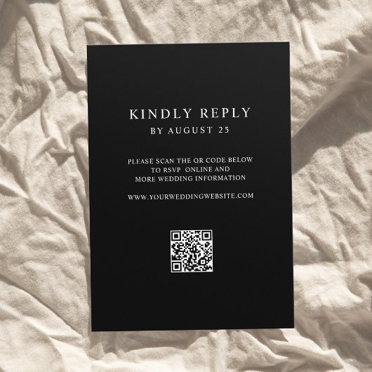 Modern Black and White Minimalist QR Code Wedding  RSVP Kaartje