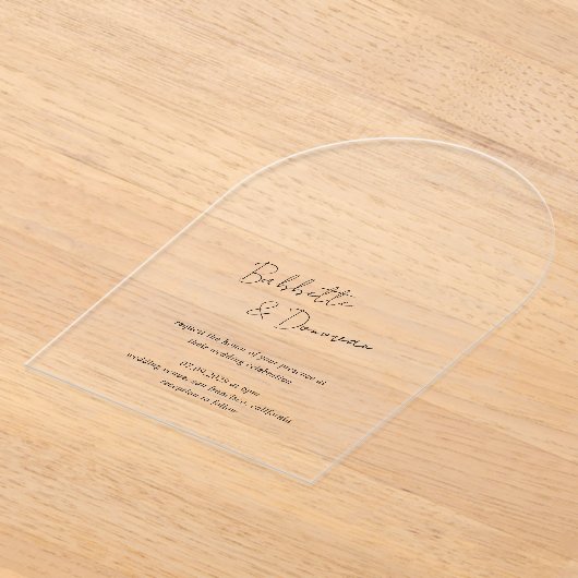 Modern Black and White Minimalist Wedding Acryl Uitnodigingen (Laagn)