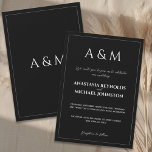 Modern black and white minimalist wedding kaart<br><div class="desc">A modern, minimalist wedding invitation card in black and white tone with a clean and elegant design. The card features subtle thin frames on both sides. Both side includes the couple’s monogram, which can be easily removed or customized if needed. The black background and simple layout give it a timeless,...</div>