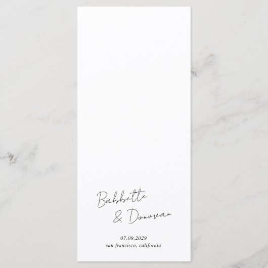 Modern Black and White Minimalist Wedding Menu (Achterkant)