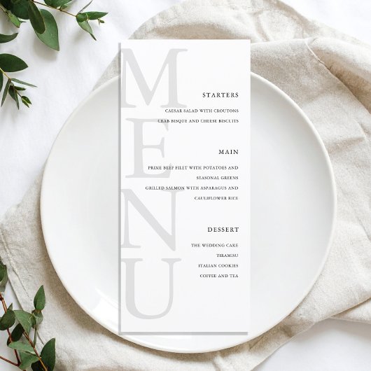 Modern Black and White Minimalist Wedding Menu