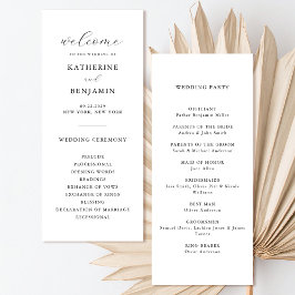 Modern Black and White Minimalist Wedding Programmakaart