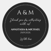 Modern black and white minimalist wedding ronde sticker (Voorkant)