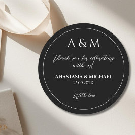 Modern black and white minimalist wedding ronde sticker