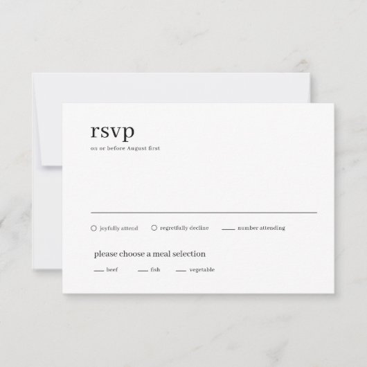 Modern Black and White Minimalist Wedding RSVP Kaartje (Voorkant)