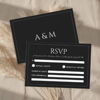 Modern black and white minimalist wedding RSVP kaartje