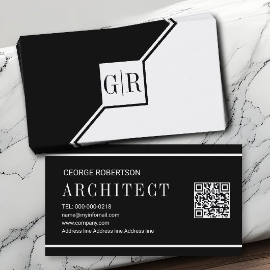 Modern black and white monogram geometric visitekaartje