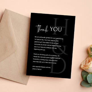 Modern Black and White Monogram Minimalist Wedding Bedankkaart