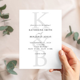 Modern Black and White Monogram Minimalist Wedding Kaart
