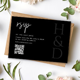 Modern Black and White Monogram Minimalist Wedding RSVP Kaartje