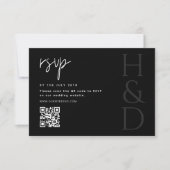 Modern Black and White Monogram Minimalist Wedding RSVP Kaartje (Voorkant)