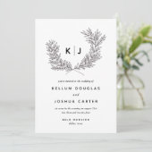 Modern Black and White Monogram Weddenschap Kaart (Staand voorkant)