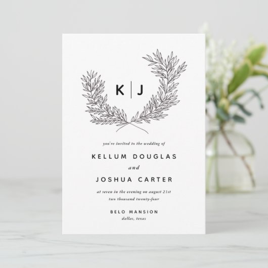 Modern Black and White Monogram Weddenschap Kaart (Staand voorkant)