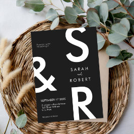 Modern Black and White Monogram Weddenschap Kaart