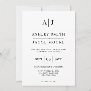 Modern Black and White Monogram Weddenschap Kaart