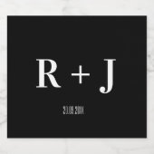 Modern Black and White Monogram Weddenschap Sparkling Wijnetiket (Enkel label)