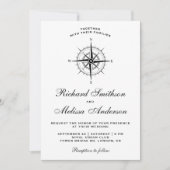Modern Black and White Nautical Compass Wedding Kaart (Voorkant)