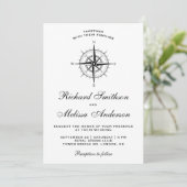Modern Black and White Nautical Compass Wedding Kaart (Staand voorkant)