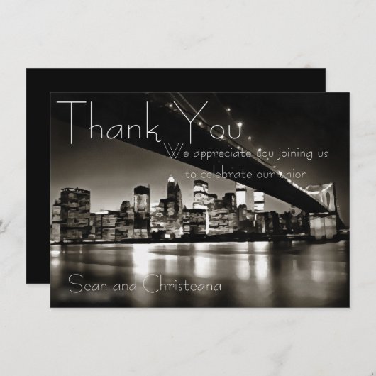 Modern Black and White New York bij nacht Bedankkaart (Voorkant / Achterkant)