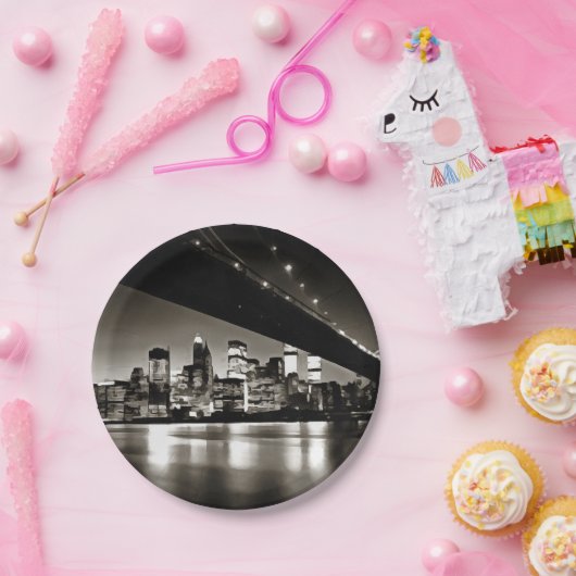 Modern Black and White New York bij nacht Papieren Bordje (Feest)