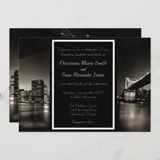 Modern Black and White New York bij nachtweddensch Kaart (Voorkant / Achterkant)