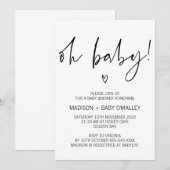 Modern Black and White Oh Baby shower Invitation Kaart (Voorkant / Achterkant)