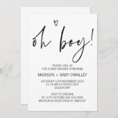 Modern Black and White Oh Boy Baby shower nodigt u Kaart (Voorkant / Achterkant)