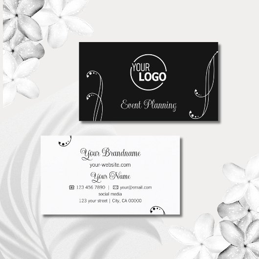 Modern Black and White Ornamental met  Logo Visitekaartje