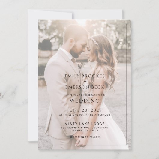 Modern Black And White Overlay Photo Wedding Kaart (Voorkant)