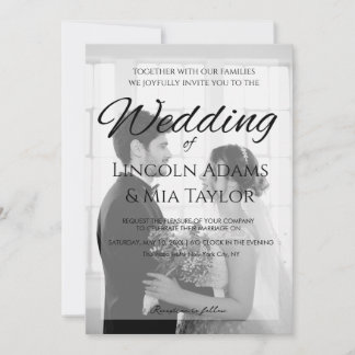 Modern Black and White Overlay Wedding Invitation Kaart