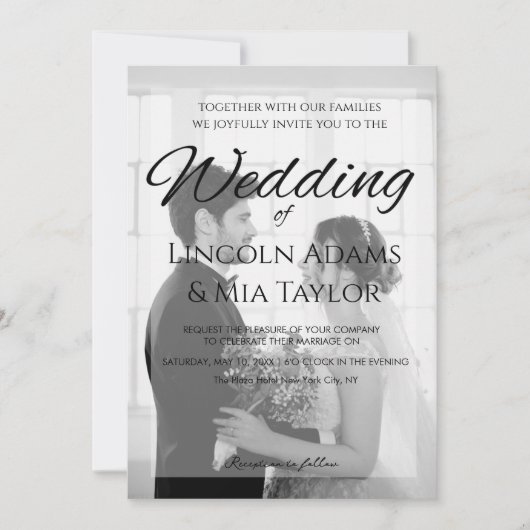 Modern Black and White Overlay Wedding Invitation Kaart (Voorkant)
