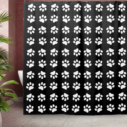 Modern Black and White Paw Print Pattern Douchegordijn