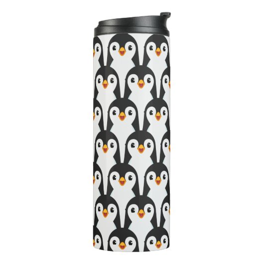 Modern Black and White Penguin Pattern Thermosbeker (Gedraaid links)