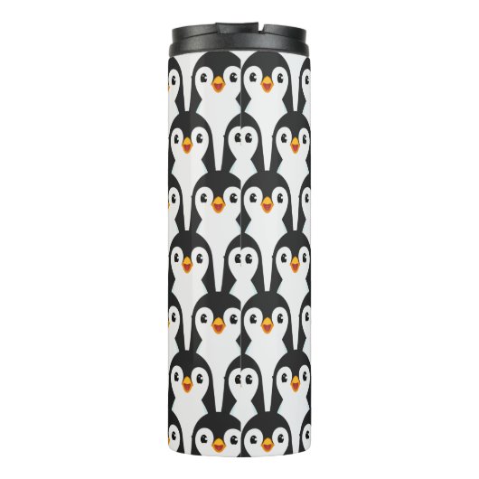 Modern Black and White Penguin Pattern Thermosbeker (Achterkant)