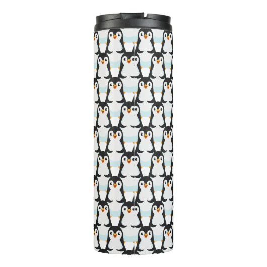 Modern Black and White Penguin Pattern Thermosbeker (Achterkant)