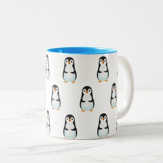 Modern Black and White Penguin Pattern Tweekleurige Koffiemok (Voorkant rechts)