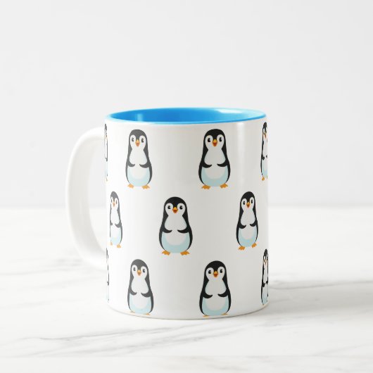 Modern Black and White Penguin Pattern Tweekleurige Koffiemok (Voorkant links)