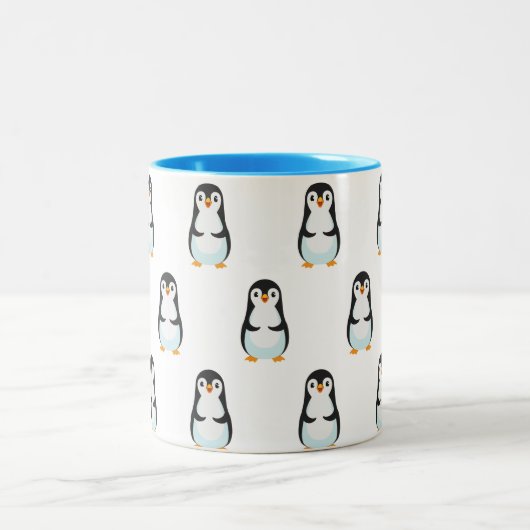 Modern Black and White Penguin Pattern Tweekleurige Koffiemok (Center)