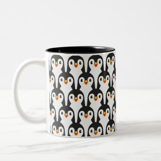 Modern Black and White Penguin Pattern Tweekleurige Koffiemok (Links)