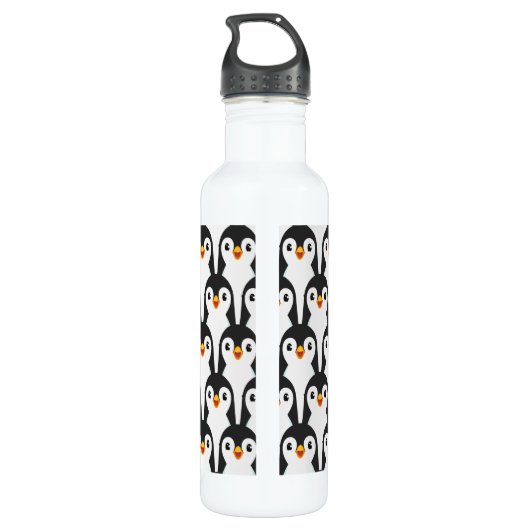 Modern Black and White Penguin Pattern Waterfles (Achterkant)