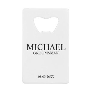 Modern Black and White Personalized Groomsman Creditkaart Flessenopener