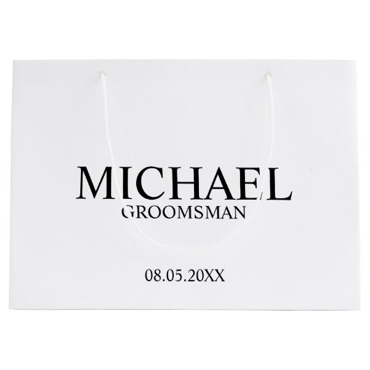 Modern Black and White Personalized Groomsman Groot Cadeauzakje (Voorkant)