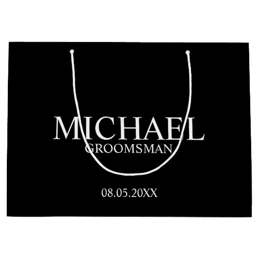 Modern Black and White Personalized Groomsman Groot Cadeauzakje (Voorkant)