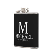 Modern Black and White Personalized Groomsman Heupfles (Links)