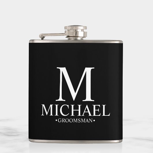 Modern Black and White Personalized Groomsman Heupfles