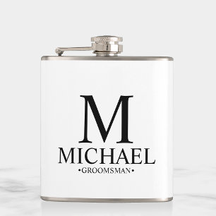 Modern Black and White Personalized Groomsman Heupfles