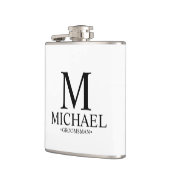 Modern Black and White Personalized Groomsman Heupfles (Links)