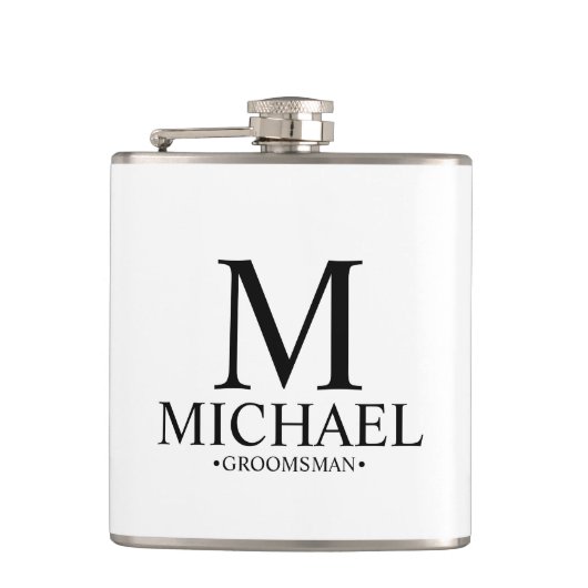 Modern Black and White Personalized Groomsman Heupfles (Voorkant)